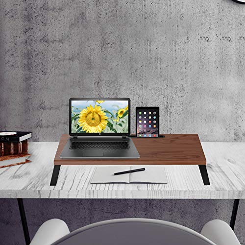 Bemorergo Wood Monitor Stand Riser with Slot Metal Feet Computer Riser for Speaker TV Laptop Printer Stand Office Supplies Platform Save Space 20 x 9.5 inch