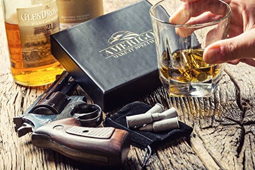 Whiskey Stones Bullets with Revolutionary Cooling Technology - Stainless Steel Whiskey Bullets Gift Set - Whiskey Gifts - Stainless Steel Ice Cubes for Whisky - Set of 6 Reusable Ice Cubes with Tongs