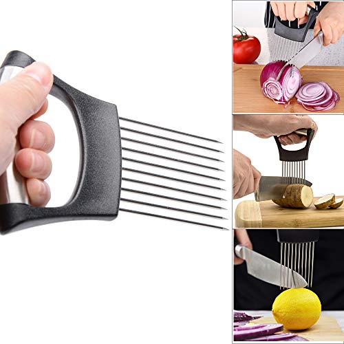 MUZOCT Onion Holder with Vegetable Crinkle Cutter Slicer Choppe Stainless Steel Cutting Kitchen Gadget