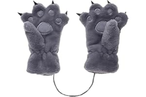 Kids Winter Gloves Cartoon Plush Paw Mittens Keep Warm Glove with Neck Rope Girls Boys Cosplay Costume Gloves