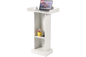 BEQUZON Podium Stand for Lectern Presentation Church Classroom, White Pulpit with Wooden Heavy Base, Podium for Lecture, Wedding Speech