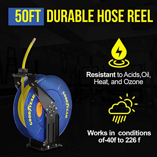 GOODYEAR Air Hose Reel Retractable 3/8" Inch x 50' Feet Long Premium