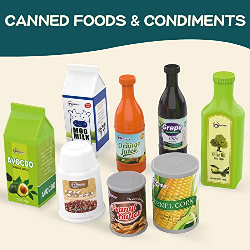 Kidsciety Pretend Play Food, 97pc Play Kitchen Accessories, Toy Food for Kids Kitchen, Fake Food for Toddlers, Cutting Food Toys Fruits Veggies, Pizza, Grocery Store Kitchen Toys, Learning & Education