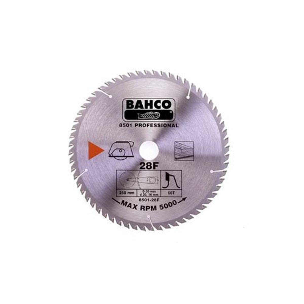 Bahco 8501-16F Circular Saw Blade with 40 Teeth for Wood, 0 V, Silver, 200 mm
