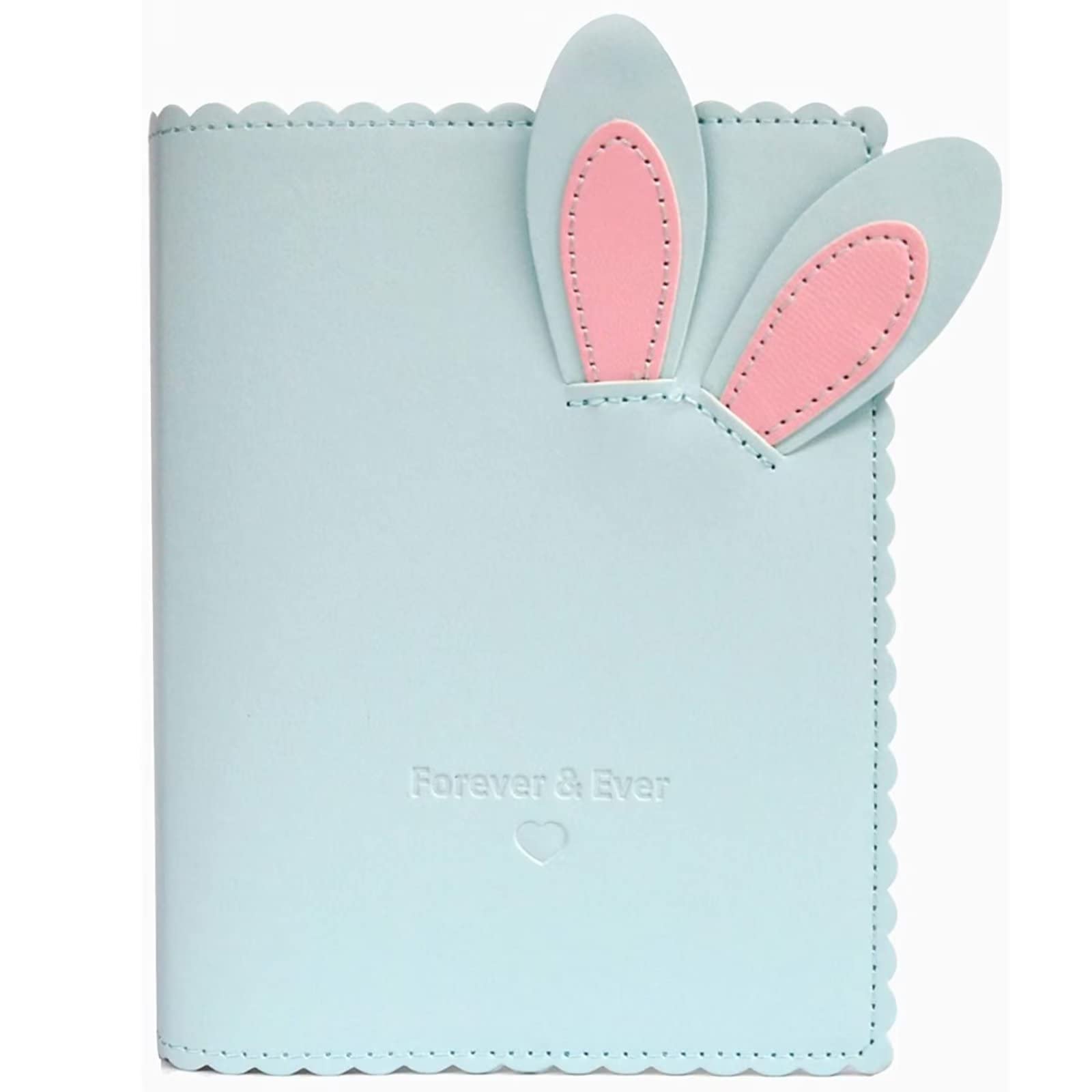 runrayay 64 Pockets PU Leather Photo Album, Blue Rabbit Kpop Photocard Binder Name Card Holder, 3 Inch Mini Film Photo Album Compatible with Fujifilm Instax 7S 8 9 11 70 90 Instant Camera