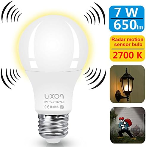 Motion Sensor Light Bulb 7W Radar Sensor Bulbs Dusk to Dawn E26 Medium Base Soft White 2700k LED Motion Activated Bulb Auto On/Off for Indoors Outdoors by LUXON