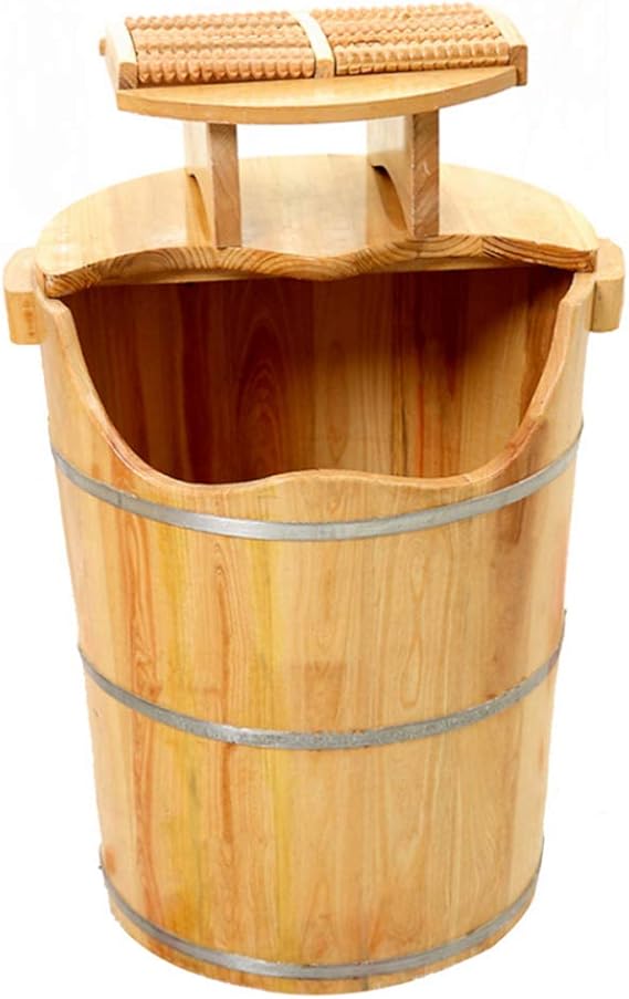 RUYII Bañera De Pie De Cedro Plana Natural Bañera Aislamiento De Madera Maciza con Funda para Fumigación De Masaje Artículos De Limpieza del Hogar Cuidado De Los Pies,B