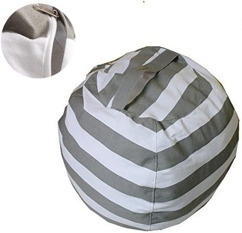 Sit and Stuff Storage Bean Bag Cover,Stuffed Animal Storage Bean Bag Chair ,Perfect Storage Solution For Extra Blankets / Pillows / Covers / Towels / Clothes by Mxinran(Big, Grey/White Striped)