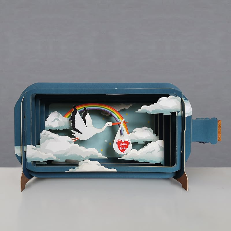 Message In A Bottle Stork Making A Delivery New Baby Greeting Card by Alljoy Cards