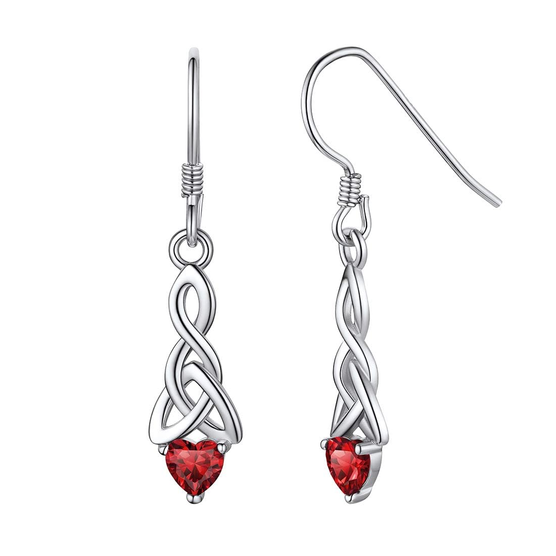 ChicSilver Silver Earrings for Women 925 Sterling Silver January Birthstone Celtic Knot Earrings Dangly Red Garnet Drop Earring