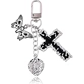 Kefley Black Cross Keychain for Women Y2K Metal Butterfly Key Chains Charm for Bags Handbag Purse Charm Gothic Emo Stuff Things Party Favors 2000s Accessories for Women