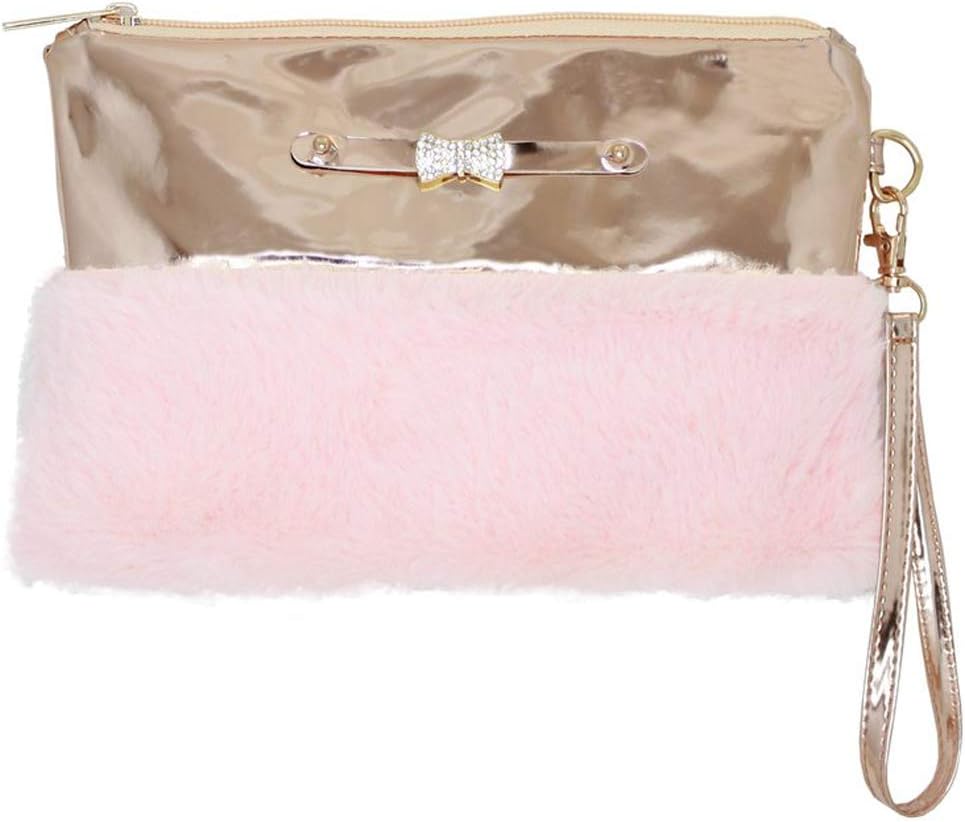 pink and gold clutch bag