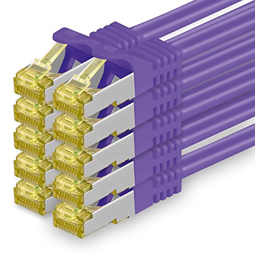 1aTTack.de Cat.7 Netzwerkkabel 5m Violett 10 Stück Cat7 Ethernetkabel Netzwerk LAN Kabel Rohkabel 10 Gb s SFTP PIMF LSZH Set Patchkabel mit Rj 45 Stec