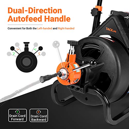 TACKLIFE Electric Drain Auger 100 Ft x 3/8 Inch Plumbing Snake Autofeed