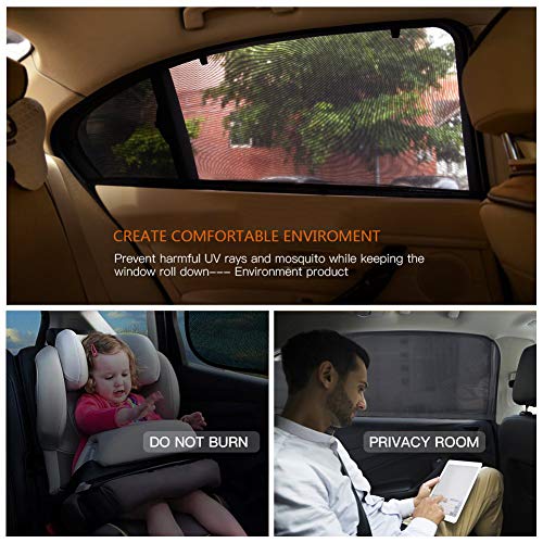 Delicacy Car Rear Side Window Sun Shade, Maximum Protect Your Baby and Kids from The Sun,UV Rays,Universal Car Mosquito Net Car Curtains Fits Most Models,Might not fit SUV's(2 Pack)