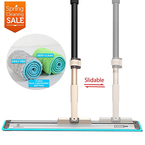 18" Professional Silva Microfiber Mop System + 2 Free Microfiber Mop Pads + Scraper Cleaner | Efficient Slidable Plate Design | Premium Hardwood Floor Mop, Dust Mop and Tile Mop , Wet or Dry. (Mop)