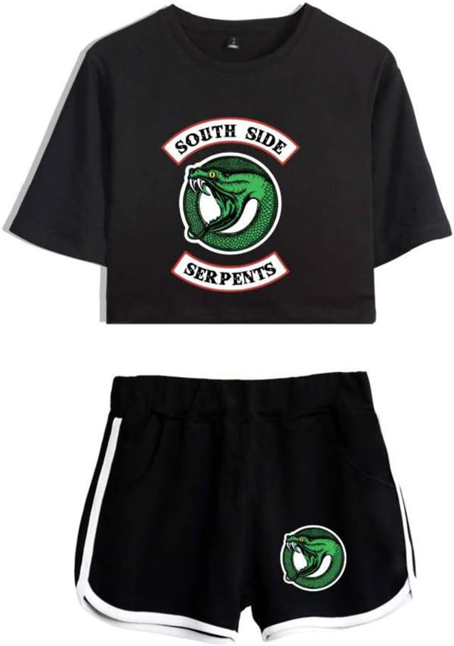 Riverdale Printing Crop Top T-Shirts and Shorts Clothes Two Piece Suit for Girls and Women Sportswear