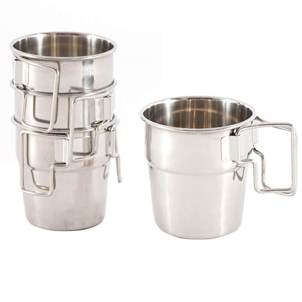 Macabolo Stackable Camping Cups, 4 Pack Stainless Steel Camping Cups with Folding Handle Outdoor Travel Cup Set