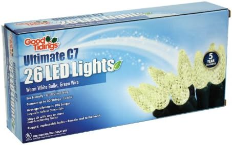 Good Tidings 21604 Light Set LED C7 25 Diamond Cut Warm White Green Wire