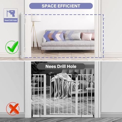 PRObebi Retractable Dog Gate for the House Extends to 54" Wide 34" Tall, Gates for Baby Indoor, Stair Gate for Outdoor, Staris, Hallways, Doorways, Deck, Porch, Need Drilling