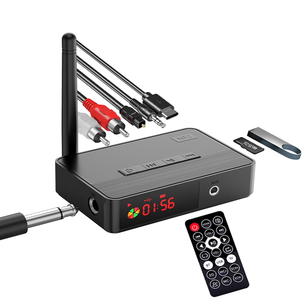 Photo 1 of eppfun Bluetooth 5.3 Receiver for Home Stereo Systems, Bluetooth to RCA Adapter for Speakers & Streaming Devices, RF Remote Control, NFC/Optical/Coaxial/RCA/AUX/TF Card/Udisk