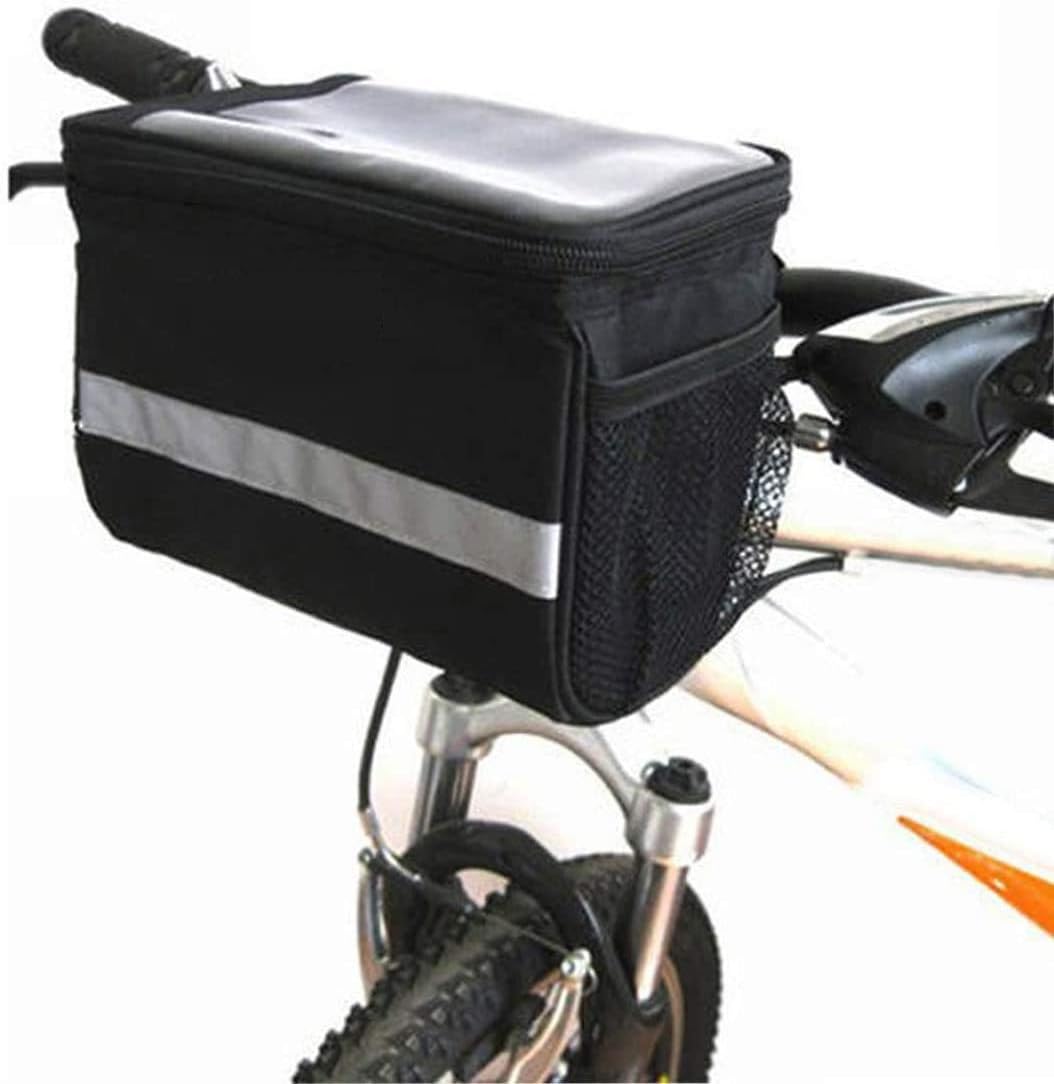 Bicycle Basket, 3.5L Bike Handlebar Bag Cycling Basket Front Pack Frame Bag Pannier with Touchscreen Operation Transparent PVC Pouch & Silver Grey Reflective Stripe for Mountain MTB Road Bike