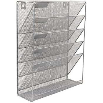 Superbpag Hanging File Organizer, 6 Tier Wall Mount Document Letter Tray Organizer, Silver