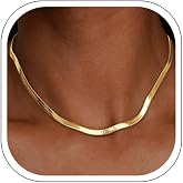 Jewlpire Silver/18K Gold Plated Herringbone Necklace for Women, 3mm 4mm 5mm Necklace for Women, Flat Snake Chain Necklaces, Fashion Women's Chain Necklaces 16 18 20 22 24 Inch