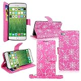 Cellularvilla Apple iPhone 6 6S 4.7" inch Case New Wallet Pu Leather Flip Folio Stand Case Cover Pouch With Credit ID Card Holder Slots Money Pockets and Detachable Wrist Strap (Pink Glitter)