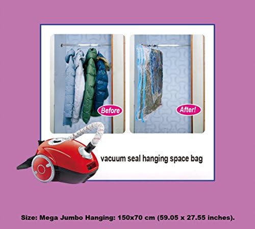 Storage Army [Pack of 5 Mega Jumbo Hanging] Storage Bags Sealed Compressed Garment Vacuum Bag Save Long Coats | Dress Space Home Organizer Travel Storage Saver protects from Water, Odor, Dust, Insects