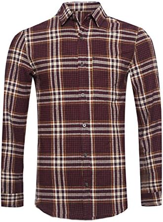 SOOPO Men's Button Down Plaid Flannel Shirt Slim Fit Long Sleeve