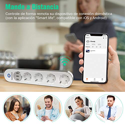TAOCOCO-Regleta-inteligente-Smart-Power-Strip-con-4-zcalos-y-3-USB-Admite-control-por-vozControl-remotoTemporizador-para-la-aplicacinCompatible-con-Alexa-Google-Home-e-IFTTT-Multiplex-Smart