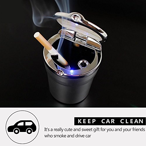 Follicomfy Car Cigarette Ashtray Auto Portable Smokeless Cup Holder Cylinder With Blue LED Light,Gold
