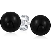Large 10MM Natural Gemstone Round Bead Ball Stud Earrings .925 Sterling Silver for Women Teens -Variety of Birthstones
