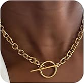 ZMANYIJEW 14K Plated Paperclip Chunky Necklace OT Clasp Stackable Chain Toggle Clasp Necklace for Women Jewelry