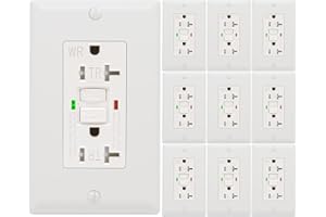 10 Pack - POWAWINI GFCI Outlet 20 Amp, UL Listed, Self-Test GFI Receptacles, TamperResistant, Weather Resistant, LED Indicator, with Decor Wall Plates and Screws, Indoor or Outdoor Use (White)