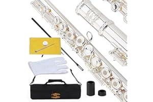Glory Silver Plated Intermediate 17keys, Open/closed Hole C Flute with B Foot Joint,Offset G, with Case,cleaning Rod, Joint Grease, Cloth and Gloves