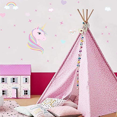 KUYUE Wall Decals Rainbow Unicorn Wall Decal Removable Wall Stickers for Girls Bedroom Nursery Playroom
