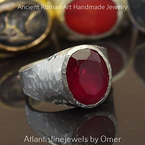 Bold Collection By Omer Large Ruby Unisex Ring Handmade 925 Sterling Silver