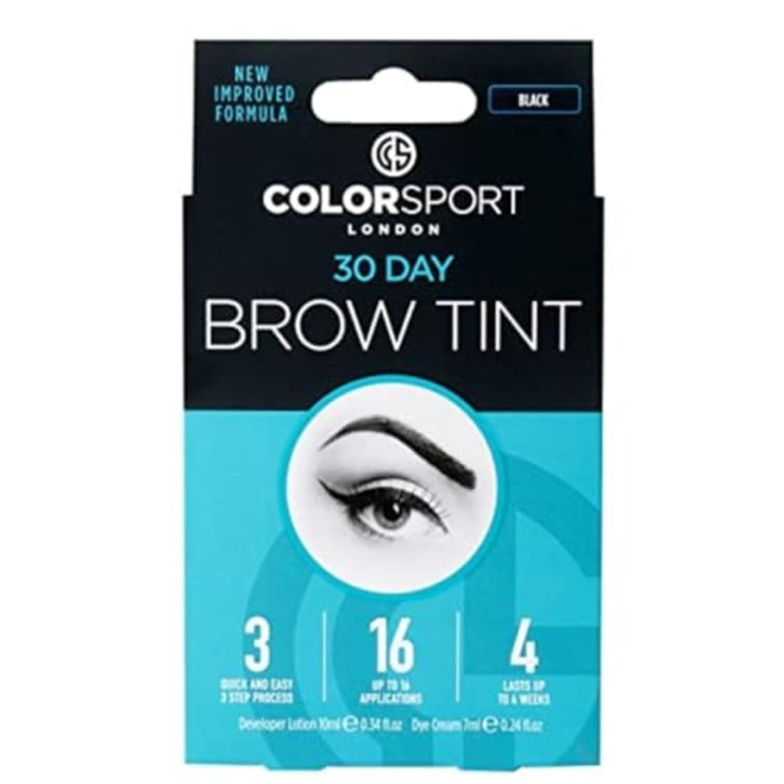 Colorsport London 30 Day Brow Tint - Semi-Permanent Vegan Eyebrow Dye that Lasts 30 Days, Easy to Use Tint Kit with Eyebrow Brush Applicator, Black