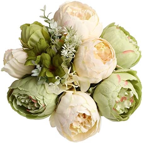 JyiHope Green Flowers Artificial Peony Silk Flowers Fake Peonies Vintage Bouquet Home Wedding Decoration (New Green)