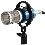 Recording Microphone Professional Condenser Mic with Shock Mount and Anti-wind Foam Cap for Ham Radio Podcasting Presentation (Blue)