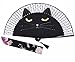 Amajiji Women Lovely Black Cat Folding Silk Fan Handheld Fan for Wedding, Dancing, Church, Party, Gifts (Black)