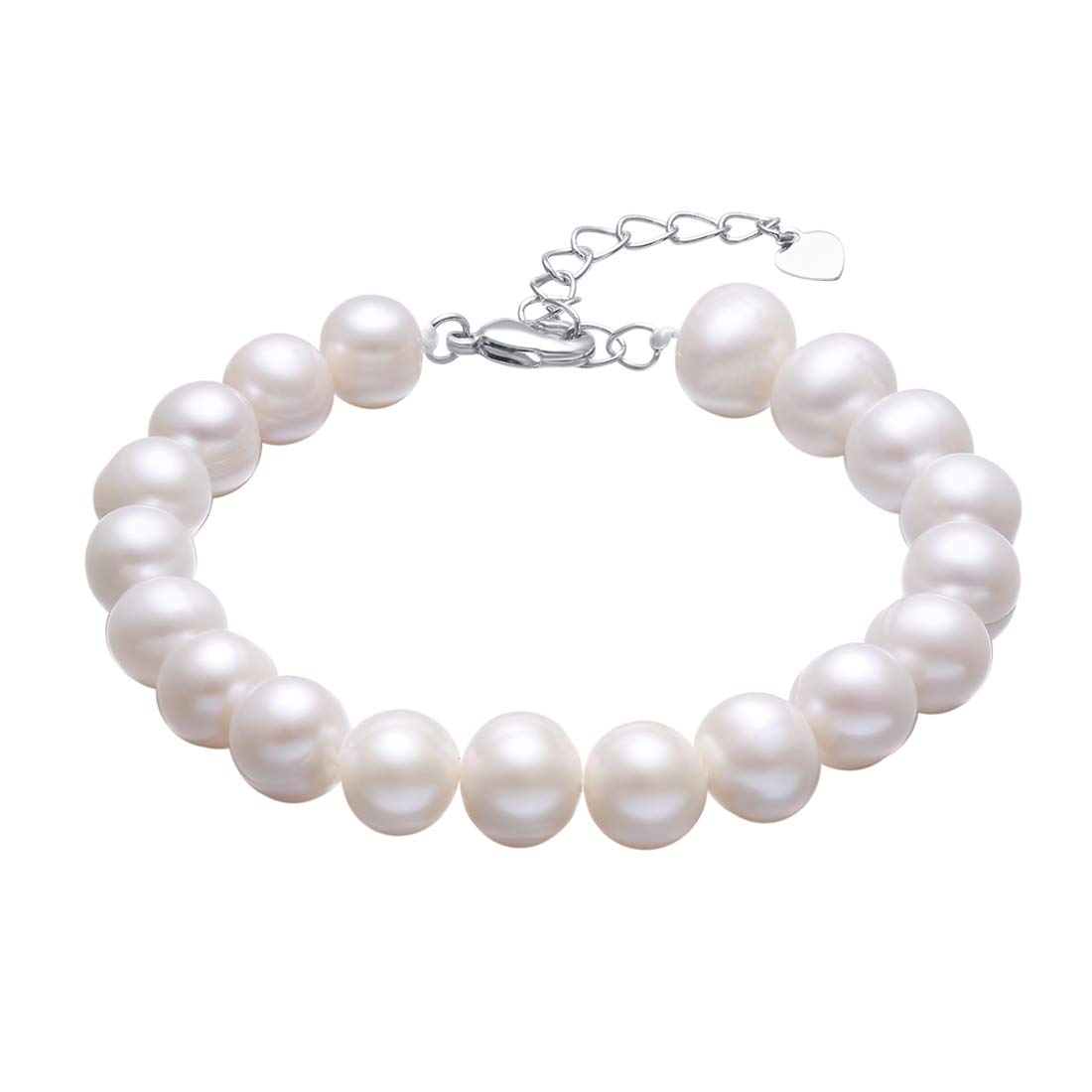 Caimeytie White Freshwater Pearl Bracelet for Women Pearls Size 9.5mm Girls Gift