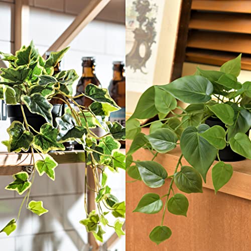 Hejdeco 16inch Artificial Hanging Plants 2 Pack, Small Hanging Plants, Faux Plant Indoor Small
