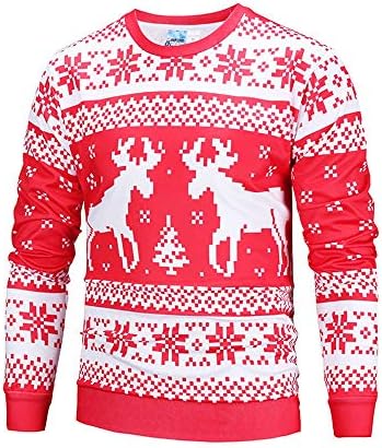 Ugly Christmas Sweater Men's Christmas Elk Print Crew Neck Long Sleeve Pullover Top