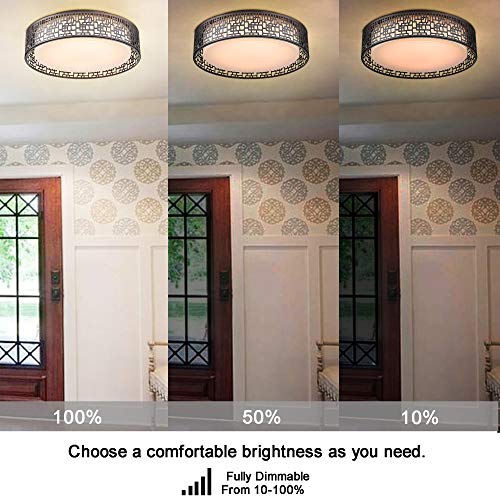 Flush Mount Lighting Fixtures, VICNIE 14inch 20W 1400 lumens LED Round Ceiling Lights, 3000K Warm White, Oil Rubbed Bronze Finished (Metal Body and Acrylic Shade) - Thumbnail 3