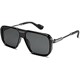 Square Aviaor Sunglasses for Men Fashion Trendy Gold Metal Frame Punk Retro Cool Shades