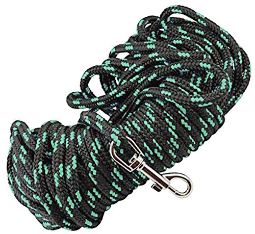 Braided Nylon Rope Tracking Dog Leash, Black with Green 15-Feet/30-Feet/45-Feet/60-Feet Training Lead for Small and Medium Dogs (30ft, Medium - Diam 3/8" (8mm))
