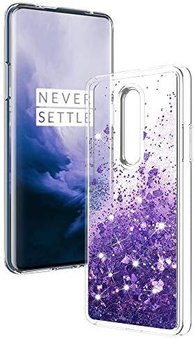 MASCHERI Case For Oneplus 7 Pro, Slim Shiny Bling Glitter Heart Cute Sparkly Crystal Liquid Quicksand Silicone Shockproof Protective Cover for Oneplus 7 Pro - Purple